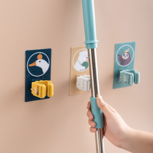 Mop rack, broom, card holder, mop hook, strong and seamless, no punching, mop clip, bathroom wall rack, cartoon adhesive hook.