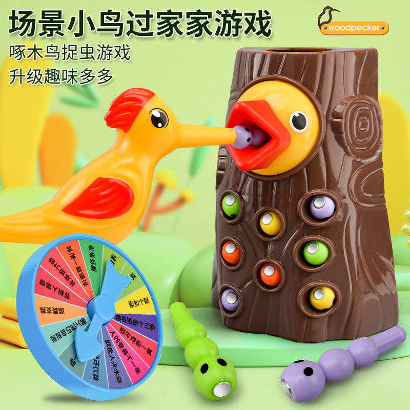 popular woodpecker toy fishing and insect catching mini game bird catching insect magnetic early education training educational toy