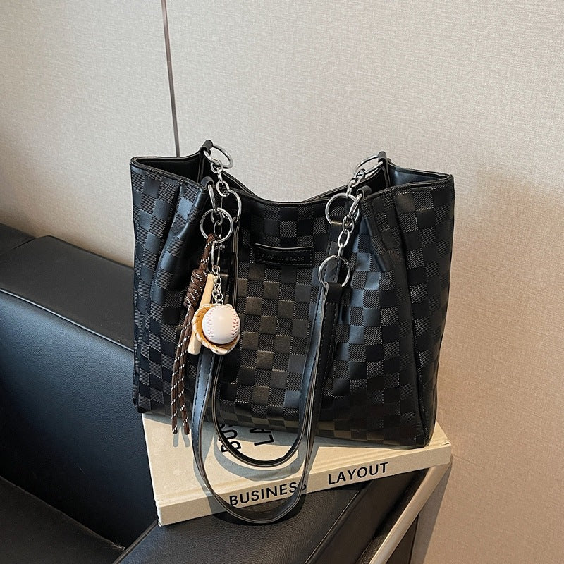Cross-border large-capacity bags women's autumn and winter versatile 2024 new casual simple shoulder bag plaid commuter tote bag
