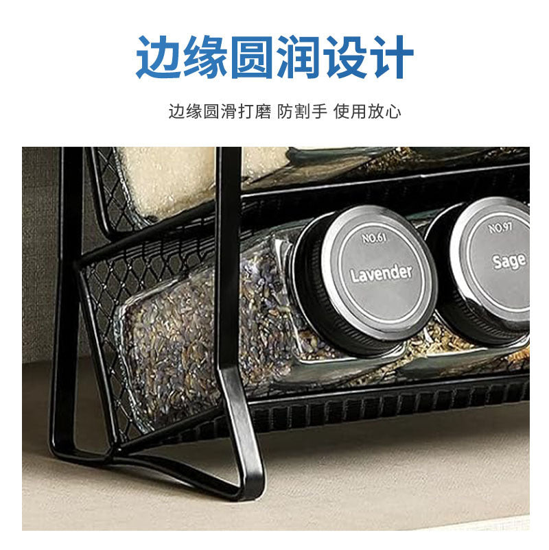 Cross-border kitchen desktop four-layer mesh seasoning rack wrought iron non-punching cabinet spice bottle storage rack wholesale
