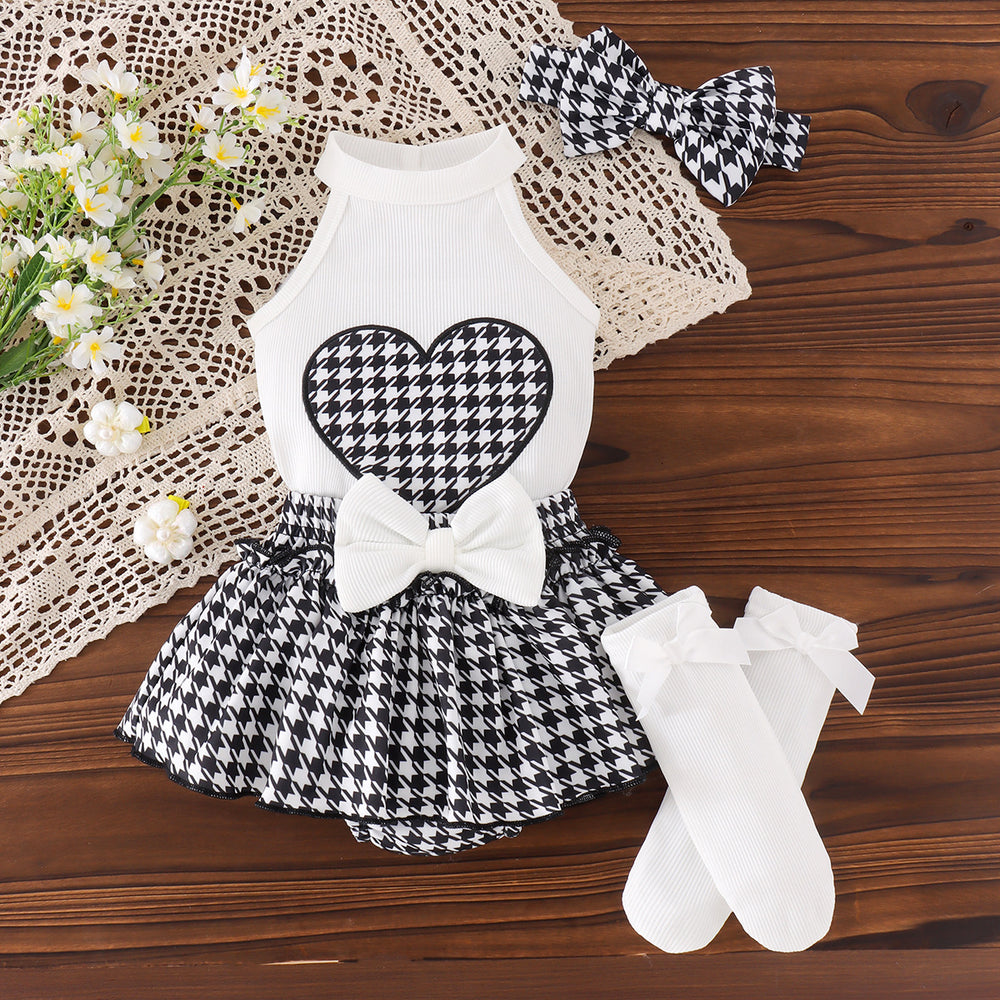 Kids clothing cross-border exportfall and winternew arrival kids white vest + houndstooth skirt baby