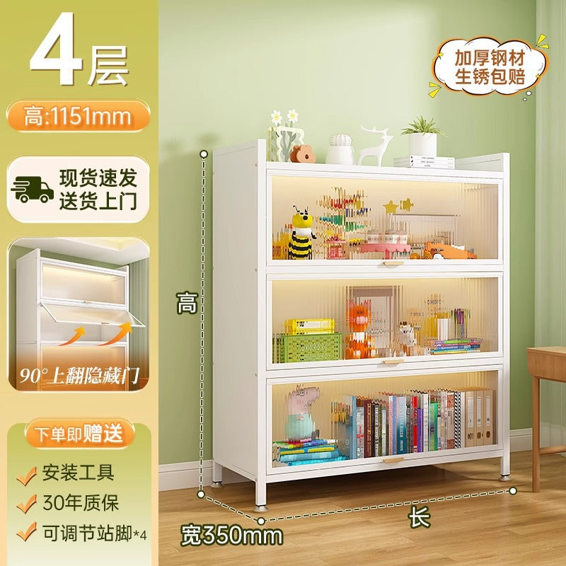 Steel bookcase with doors, dustproof storage rack, all-in-one wall-mounted multifunctional kids' bookshelf, freestanding storage cabinet for home use