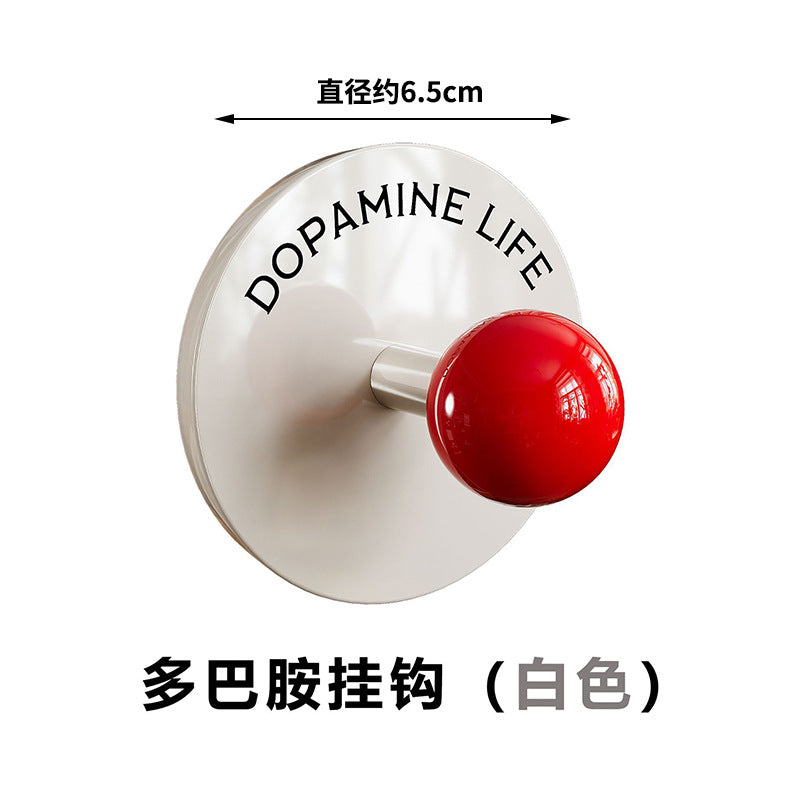 Dopamine wall-mounted non-punching hook, round ball straight hook, super glue sticky rubber band, necklace, jewelry, bathroom storage rack.