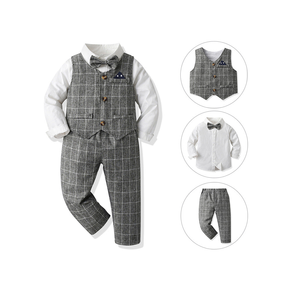 Autumn boys' suit set: gentleman's vest, long-sleeve cotton cardigan, and suit for flower boys - perfect for christmas and special occasions