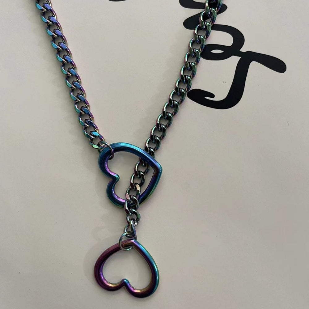 2025 amazon export new heart ring sliding chain necklace - trendy punk cuban y-chain design for women