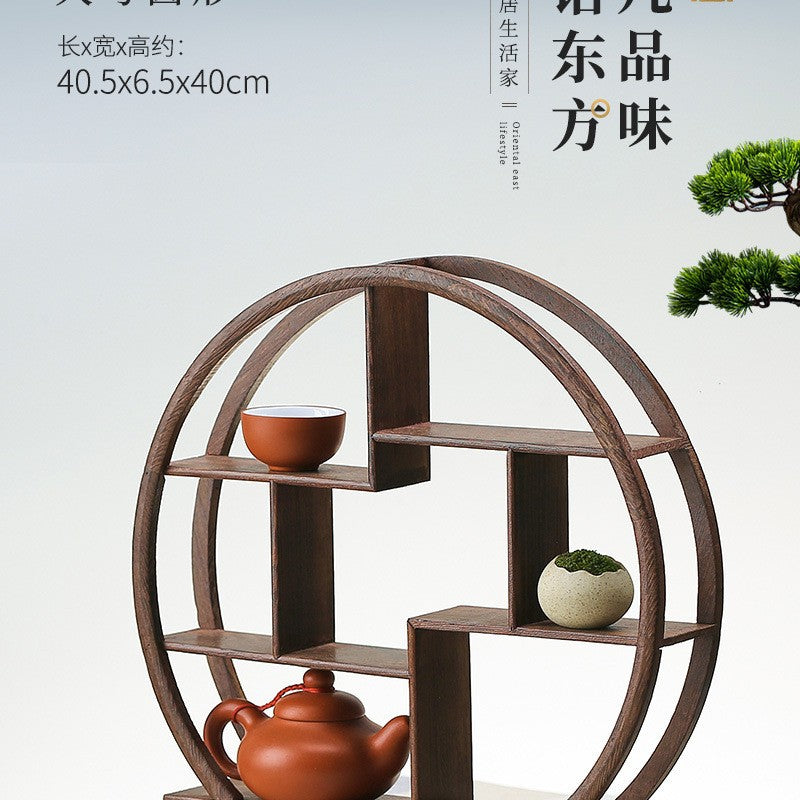 Solid wood teacup rack Chinese Bogu rack storage box table rack Pu'er teapot stove tea set accessories