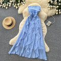 French riviera style halter sleeveless dress - women's summer korean high-waisted ruffle trim slimming elegant maxi dress - pink