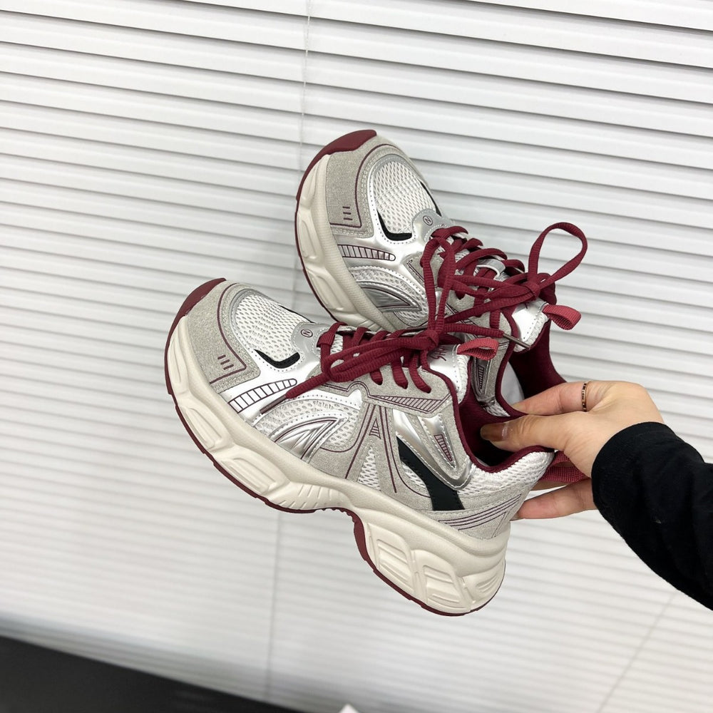 Mesh breathable chunky sole dad sneakers for women, new autumn 2026 collection, double strap lightweight height increasing athletic casual shoes