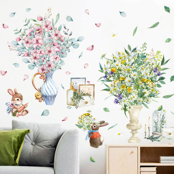 Cash small flower vase wall sticker bedside table cabinet living room entrance dining room wall arrangement pvc decorative sticker