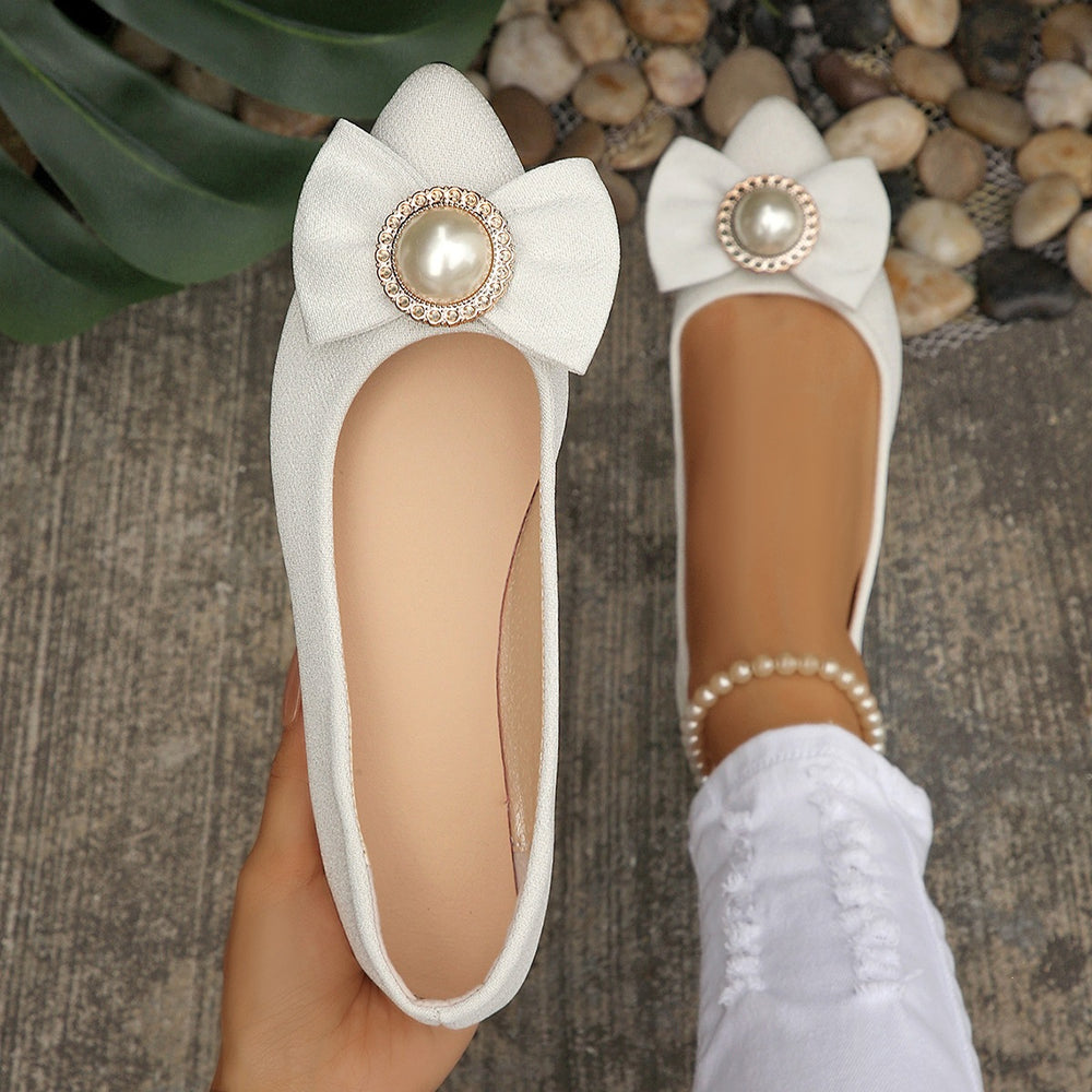Exportplus sizeflats bean shoes  new arrival pointed toe flats shoes rhinestone pearl bowsall year roundflats