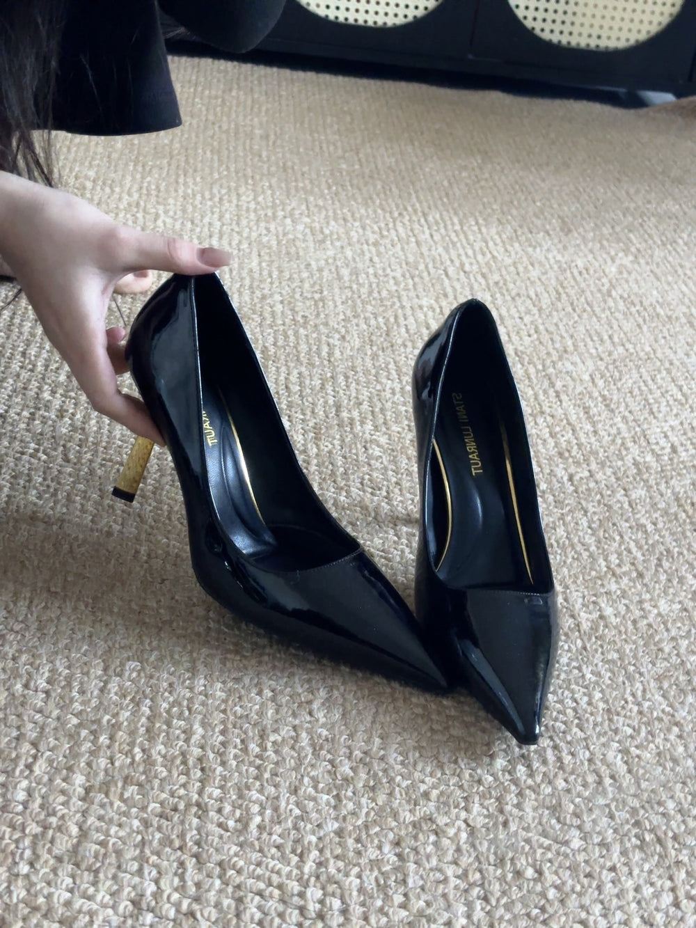 Toe protection cotton small gold root patent leather flats high heels women's new arrival pointed toe stiletto fashioneasiest for matchelegant velvet flats