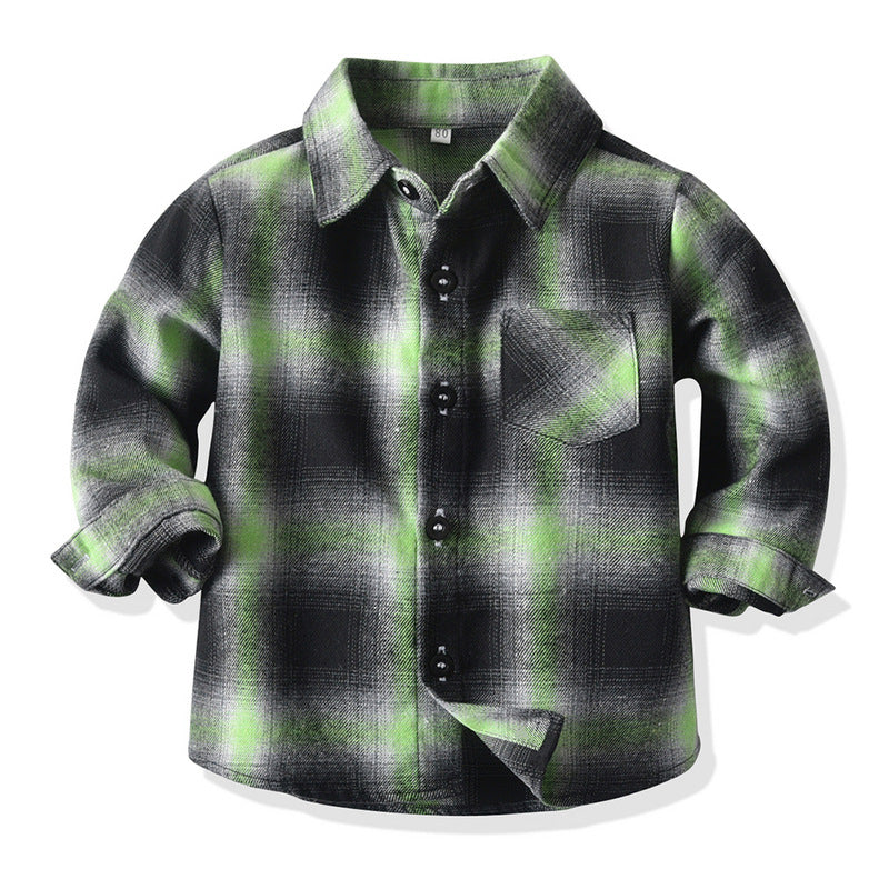 new product kids shirt preppy style spring & fall cotton plaidlong sleeves boys lapel children's clothing baby shirt