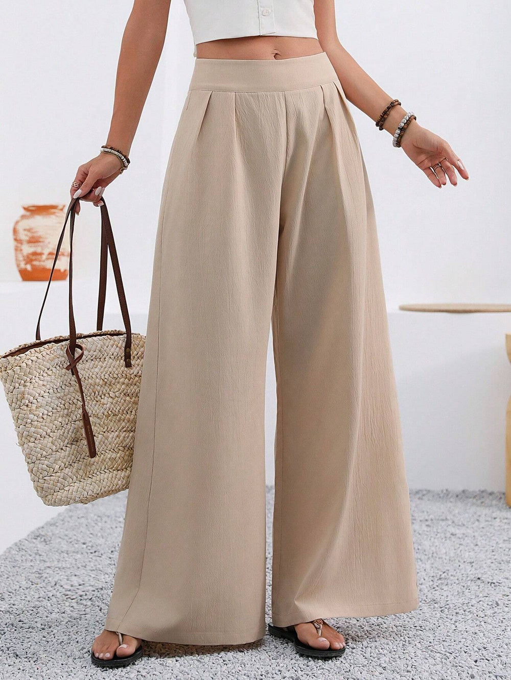 european and american cross-border  autumn new women's pocket high-waisted fashionable versatile wide-leg trousers commuting pants