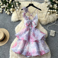 Romantic vacation style v-neck floral print dress - women's summer backless tie-up a-line dress - sexy, elegant, and slimming