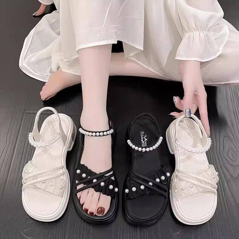 Girls' sandals: new  summer princess style, slip-on, trendy, for school girls, mid-to-large children, kids' beach sandals