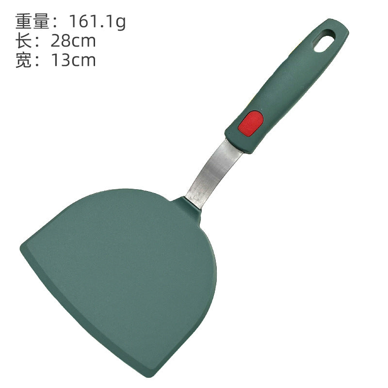 Dark green silicone kitchenware stainless steel handle frying spatula leak spatula kitchen utensils cooking spatula silicone frying pan spatula