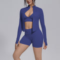 New seamless solid color high-waisted leggings, high-stretch backless shorts, and sports bra 3-piece set for running, fitness, and yoga