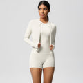 European and american nude feel cardigan jacket, crew neck short sleeve t-shirt, casual yoga set, running sports fitness three-piece outfit