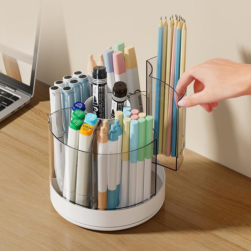 Student simple and cute desktop pencil case rotating pen holder cosmetic storage box brush holder large capacity desktop office