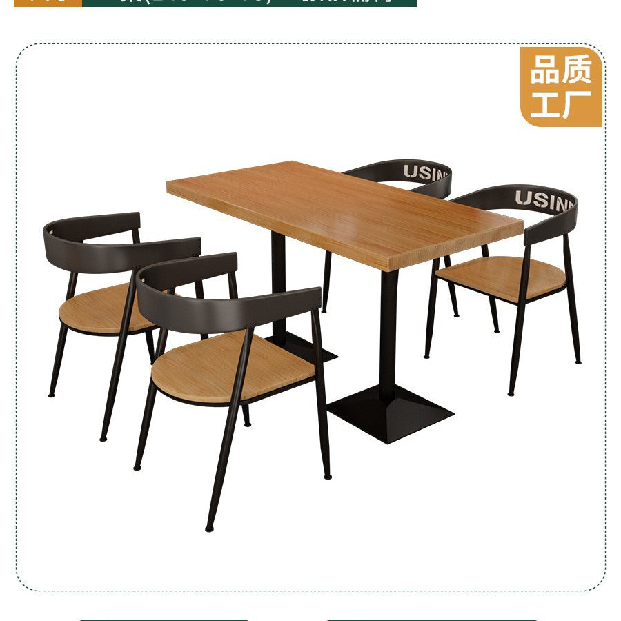 Cafe square table square wrought iron solid wood dining table commercial staff restaurant snack bar table and chair combination 1016