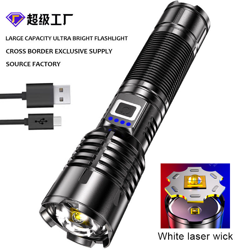 Cross-border new super strong light long-distance telescopic zoom LED flashlight outdoor emergency rechargeable strong light flashlight