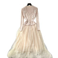 Women's fall/winter layering set: new long-sleeve knit & mesh panel dress + beaded sleeveless vest
