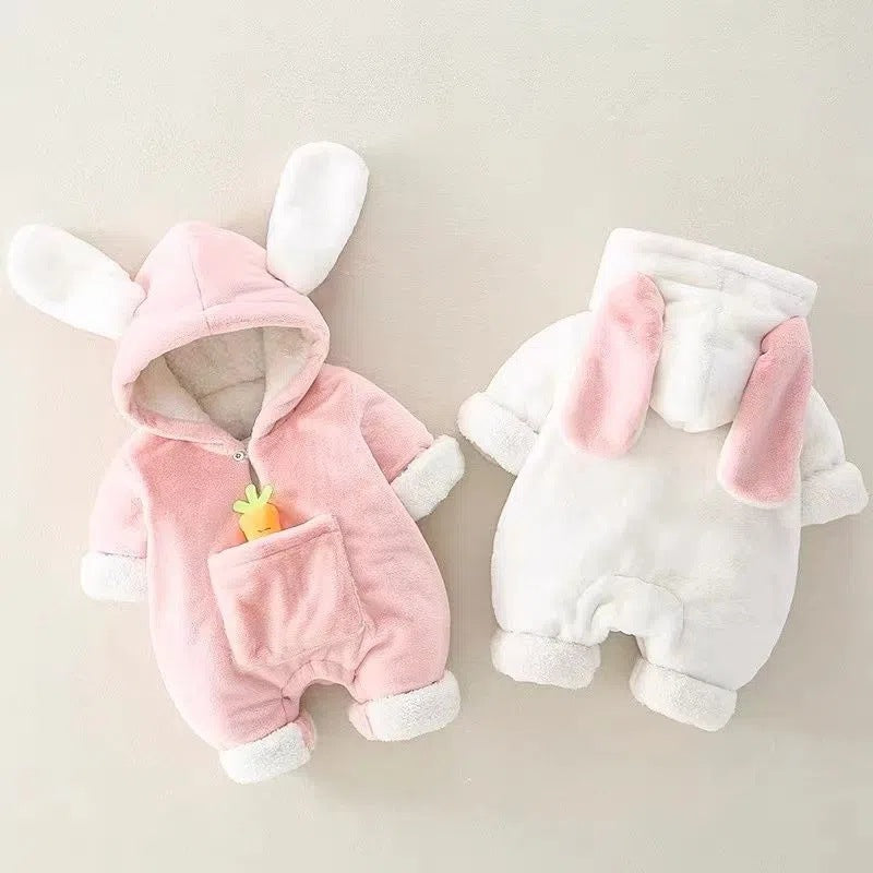 Newborn baby girl autumn/winter fleece-lined cute romper - warm, cozy, and trendy for lounging and outings