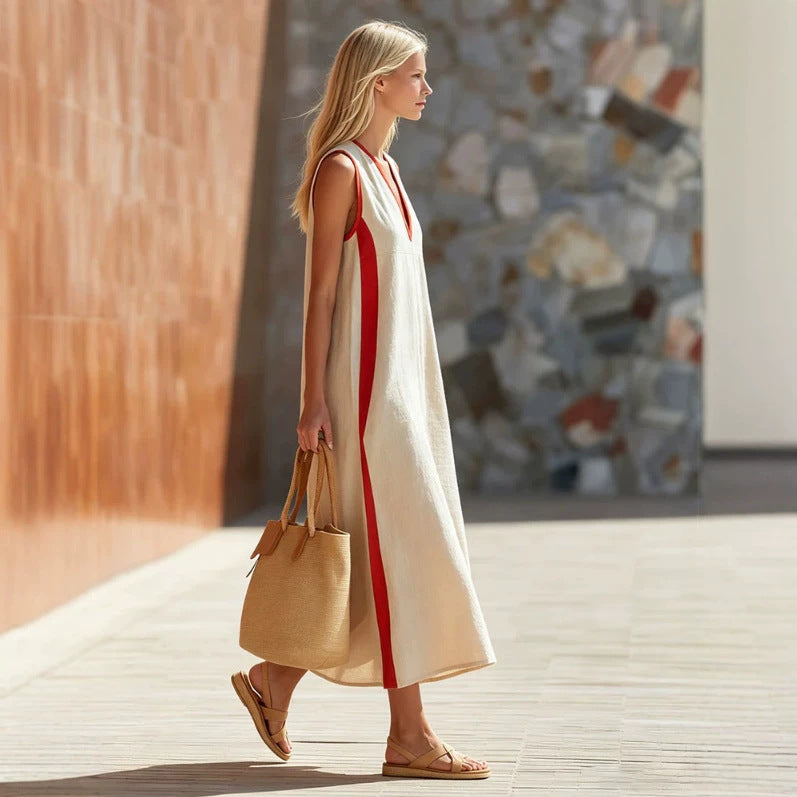 Ready-to-ship  & independent store  spring/summer new arrivals: sleeveless cotton-linen blend dresses for cross-border e-commerce