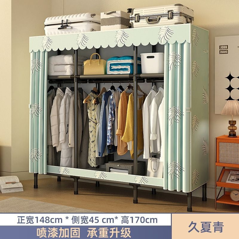 Simple wardrobe for home bedroom steel frame thickened and thickened steel pipe assembled cloth wardrobe rental room strong and durable cabinet