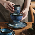 Personalized ceramic tableware set for home and restaurant: stylish retro ceramic shallow dishes and soup bowls, perfect for single servings