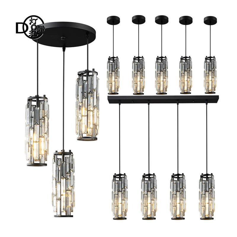 2023 new  light luxury crystal restaurant light American industrial wind plug-in chandelier bar three-head long iron