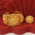 Bracelet and ring set, 24k gold plated luxury floral open bangle, middle eastern dubai style women's everyday accessories