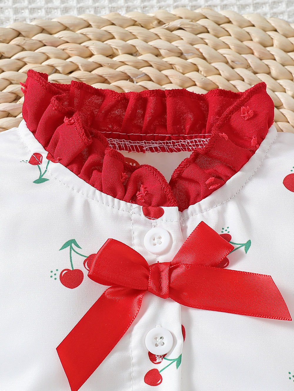 newborn baby cute cherry print top + ruffle trim a-line skirt two-piece set
