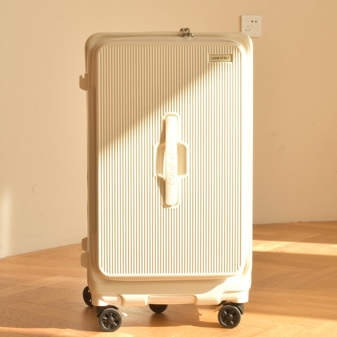 Lone wolf front open lid suitcase wide trolley case suitcase 20 inch boarding case leather case five-wheel password bag
