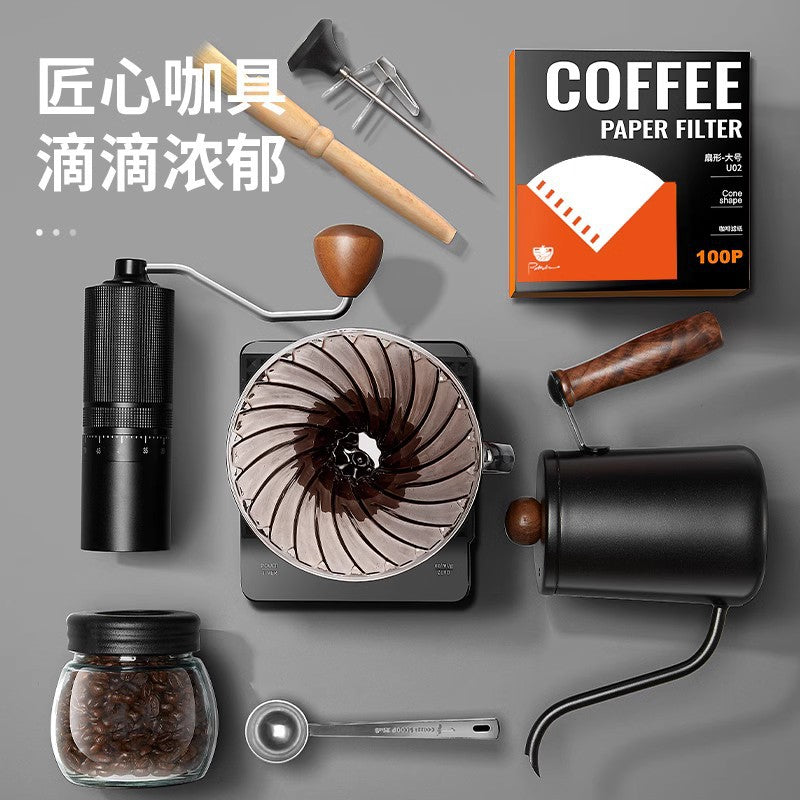 Hand-brewed coffee set, portable hand-cranked grinder, gift box, household hand-brewed kettle, sharing kettle, filter cup, outdoor combination