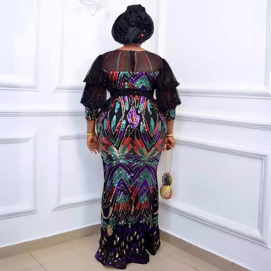 supply colorful sequins sequins hot diamond waist fishtail long skirt african women's dress dress