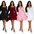 C7263 cross-border   fashion women's elegant deep v long sleeve ruffle trim short dress