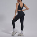 pure color double-sided brocade v-shaped beautiful back breathable tight-fitting yoga suit sports running fitness two-piece set for women