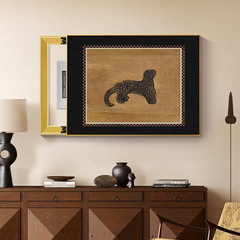 French retro meter box decorative painting advanced non-punching 2024 new abstract restaurant distribution box blocking hanging painting