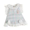 summer newborn infant cute french lace trimmed blue plaid bunny romper - perfect for outings and tummy time