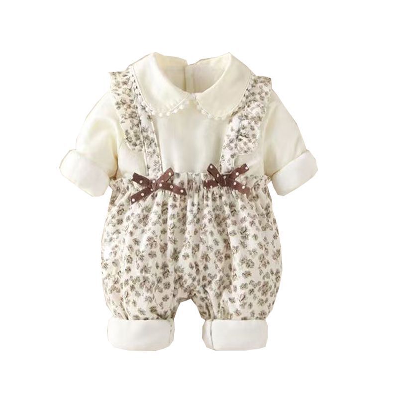 Baby girl's one-piece cotton-padded jumpsuit, warm winter romper, baby's outdoor clothing, fleece-lined quilted romper