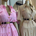 European and american cross-border women's fashion:  summer new arrival - stylish and elegant lapel button-down pocket short-sleeve shirt dress