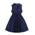 European and american style girls' dress -  spring/summer new collection - kids' elegant preppy sleeveless pleated tank dress with cinched waist
