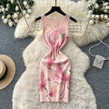 french riviera style printed knit bodycon dress - high-waisted, slim-fit, and figure-flattering for the modern woman