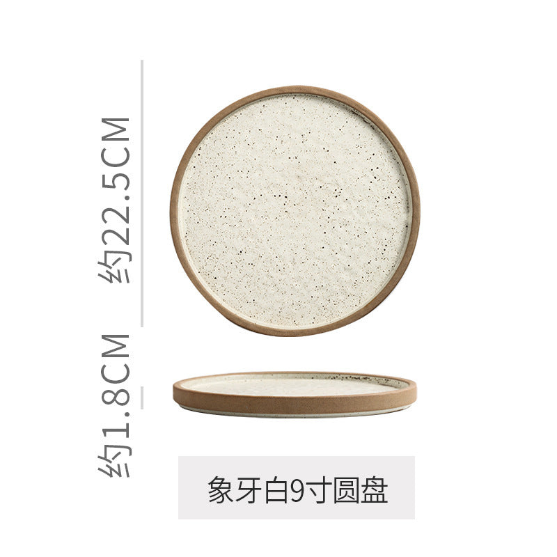 Retro stoneware western food steak plate japanese style with edge restaurant hotel for homestylish shallow plate dessert side dish plate