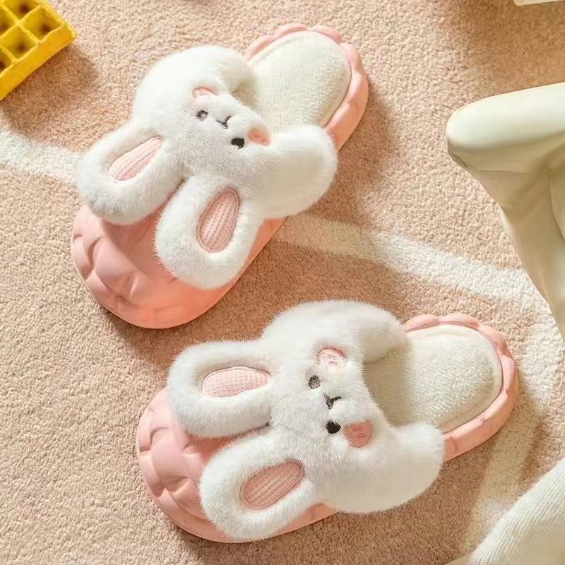 Women's cloud slippers - new 2023 autumn/winter indoor home cute plush rabbit warm cotton slippers