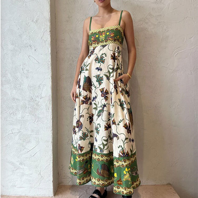 cross-border e-commerce european and american women's clothing: new summer collection - graffiti print, high-waisted cami dress with vacation vibes