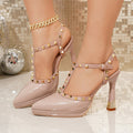 2026 summer new arrival: rivet-embellished platform heels - women's solid color chunky heel pointed toe sexy & chic sandals