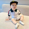 Newborn baby boy romper - short sleeve, lightweight summer style, infant triangle bodysuit, trendy & stylish outfit for outdoor wear