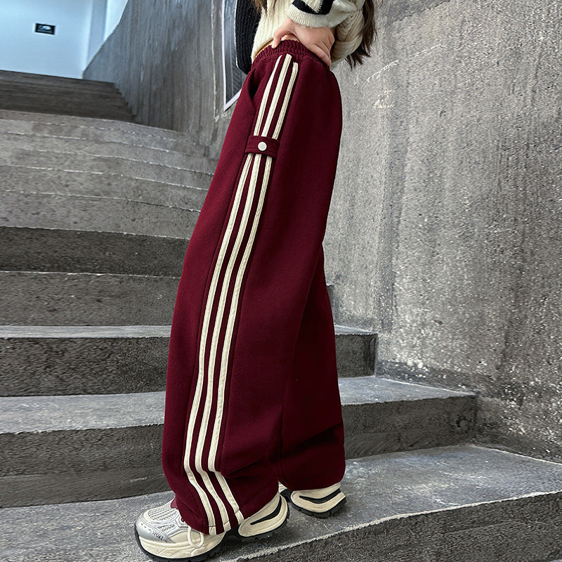 spring/autumn kids' fashion trousers: trendy straight-leg wide-leg pants for girls (mid-to-large size), loose-fit casual striped pants